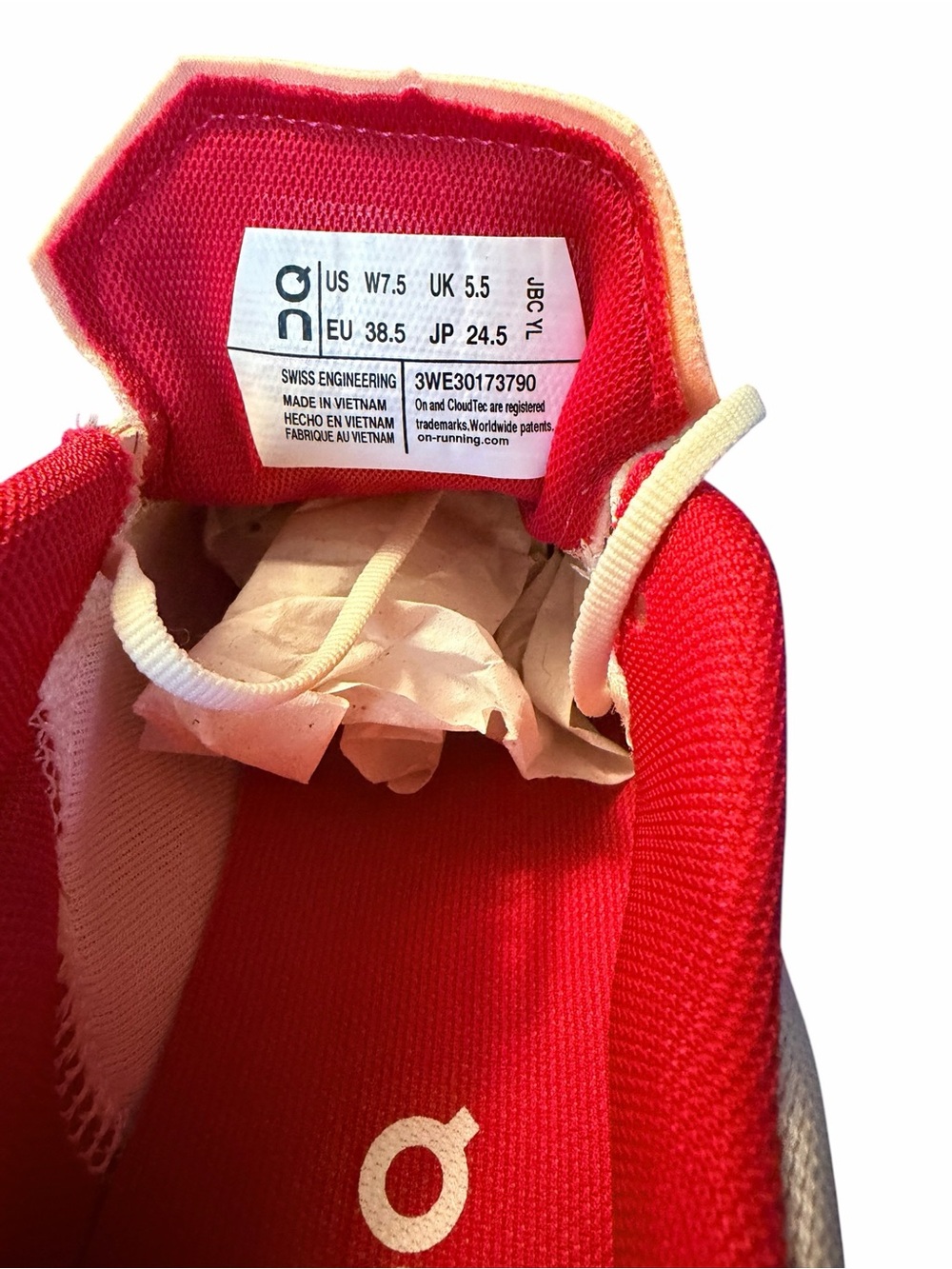 On Cloud Running Women's Red and White Lace-Up Running Sneakers